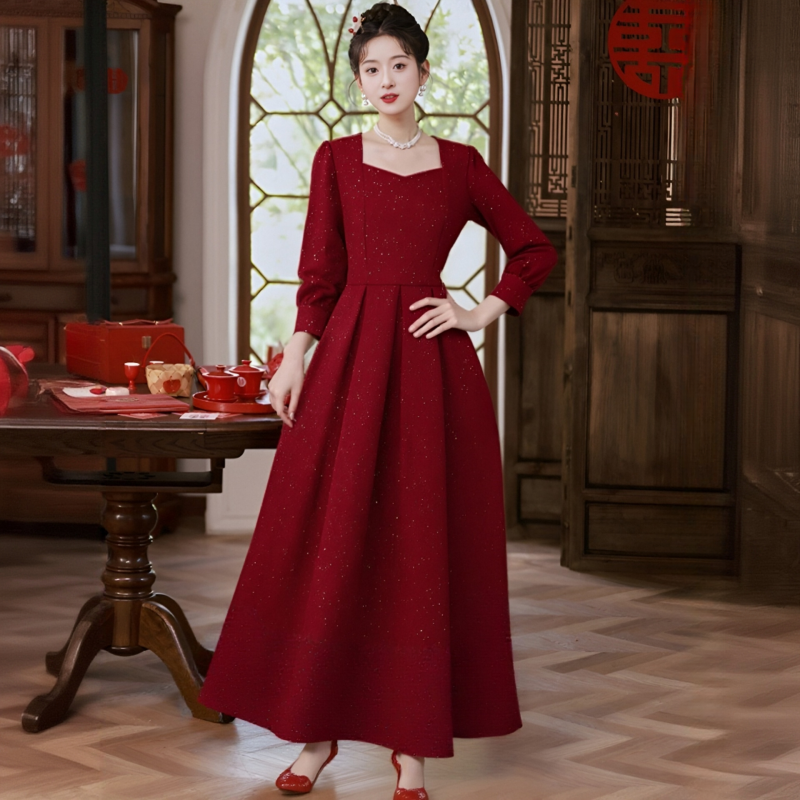 敬酒服新娘孕妇遮肚红色回门便装