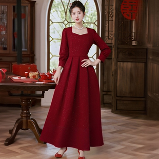 敬酒服新娘孕妇遮肚红色回门便装 结婚订婚礼服裙小个子高级感长裙