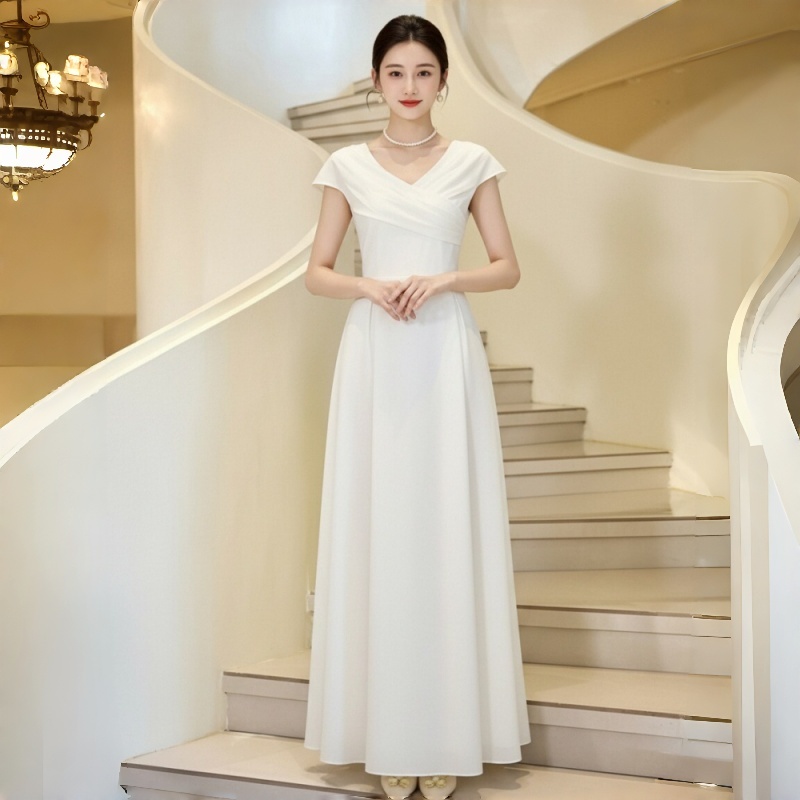 法式白色平时可穿订婚连衣裙领证