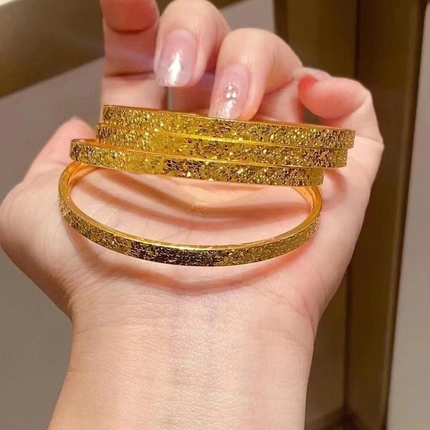 金包银碎冰冰手镯古法传承爆闪素圈实心镯子手环送女友礼物