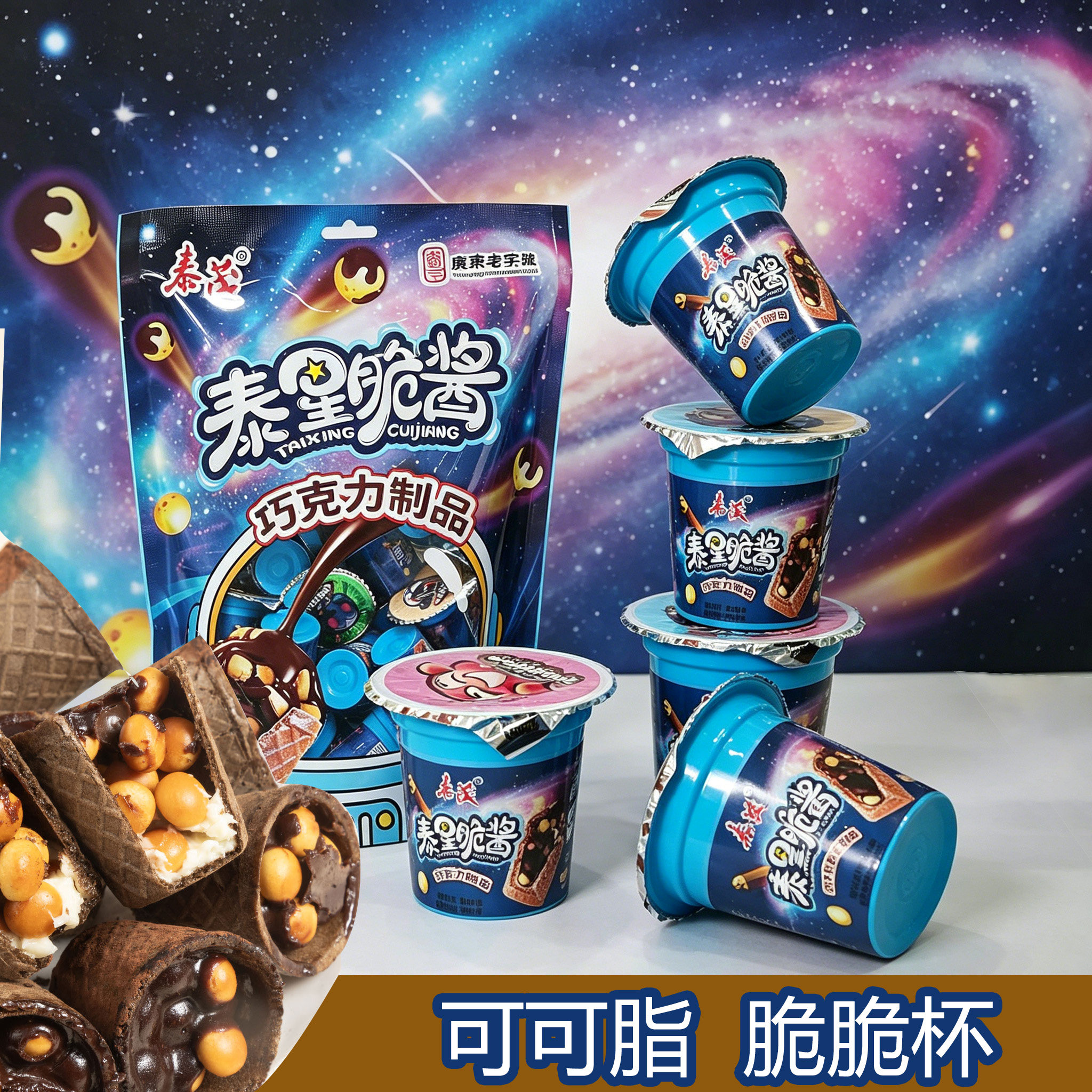 泰茂泰星脆酱可可脂网红脆脆杯巧克力杯夹心脆筒奶香饼干零食