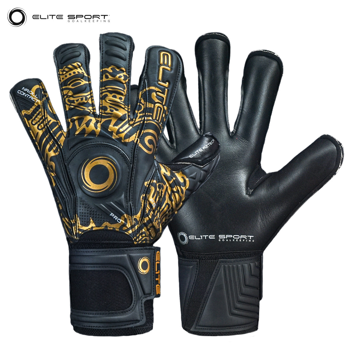 光环门将守门员手套ELITE AZTECA黑金带护指人草比赛训练大火足球