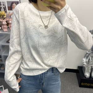 欧洲站重工烫钻长袖圆领T恤女