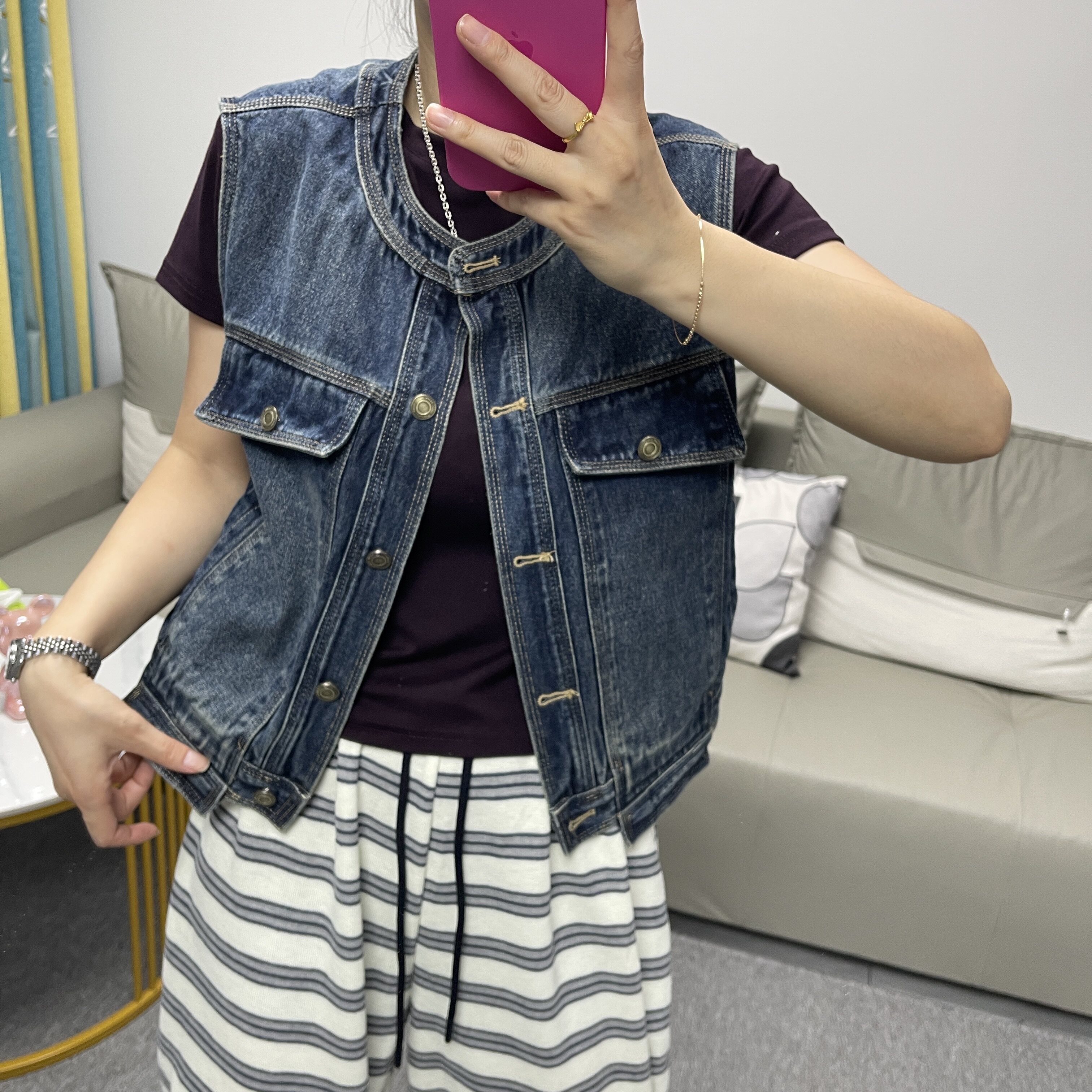 韩版百搭牛仔马甲女减龄开衫外搭