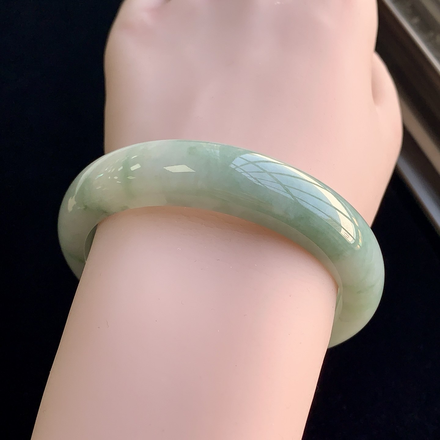 泗隆珠宝-缅甸天然A货翡翠手镯玉石玉器镯子 飘花手镯55.8圈口