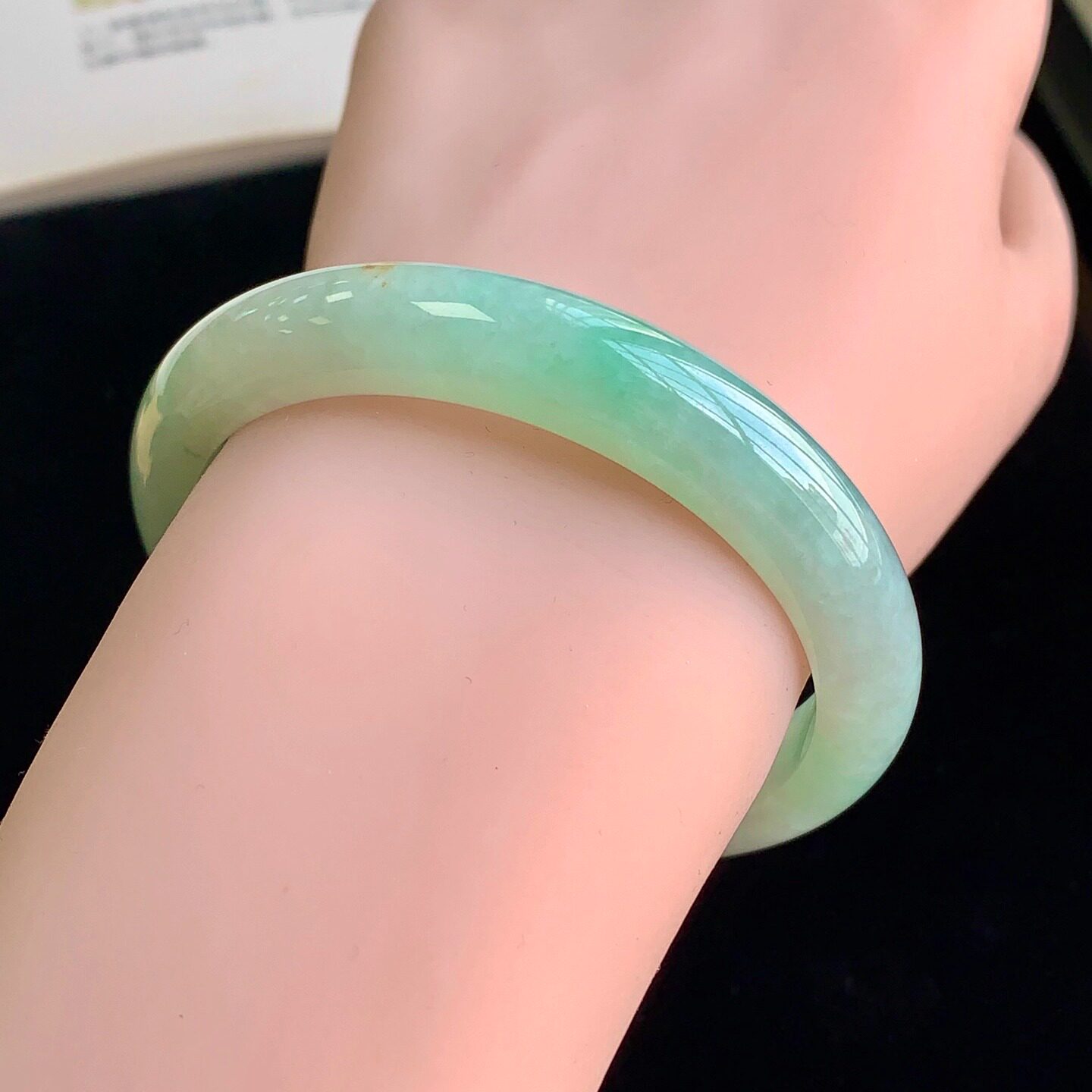 泗隆珠宝-缅甸天然A货翡翠手镯玉石玉器镯子 果绿手镯55圈口