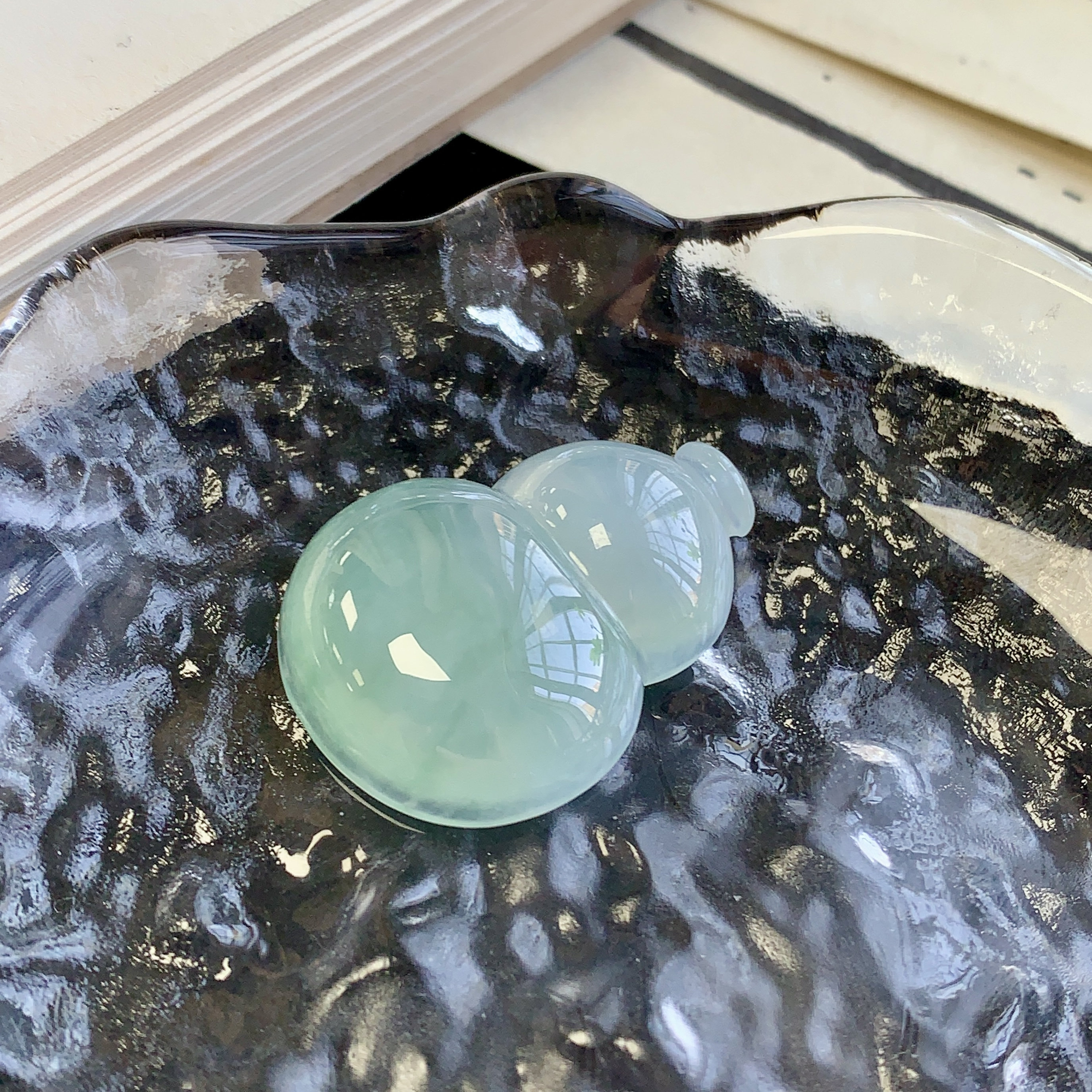 泗隆珠宝-天然A货淡绿底冰种翡翠葫芦吊坠 玉石葫芦镶嵌蛋面戒面