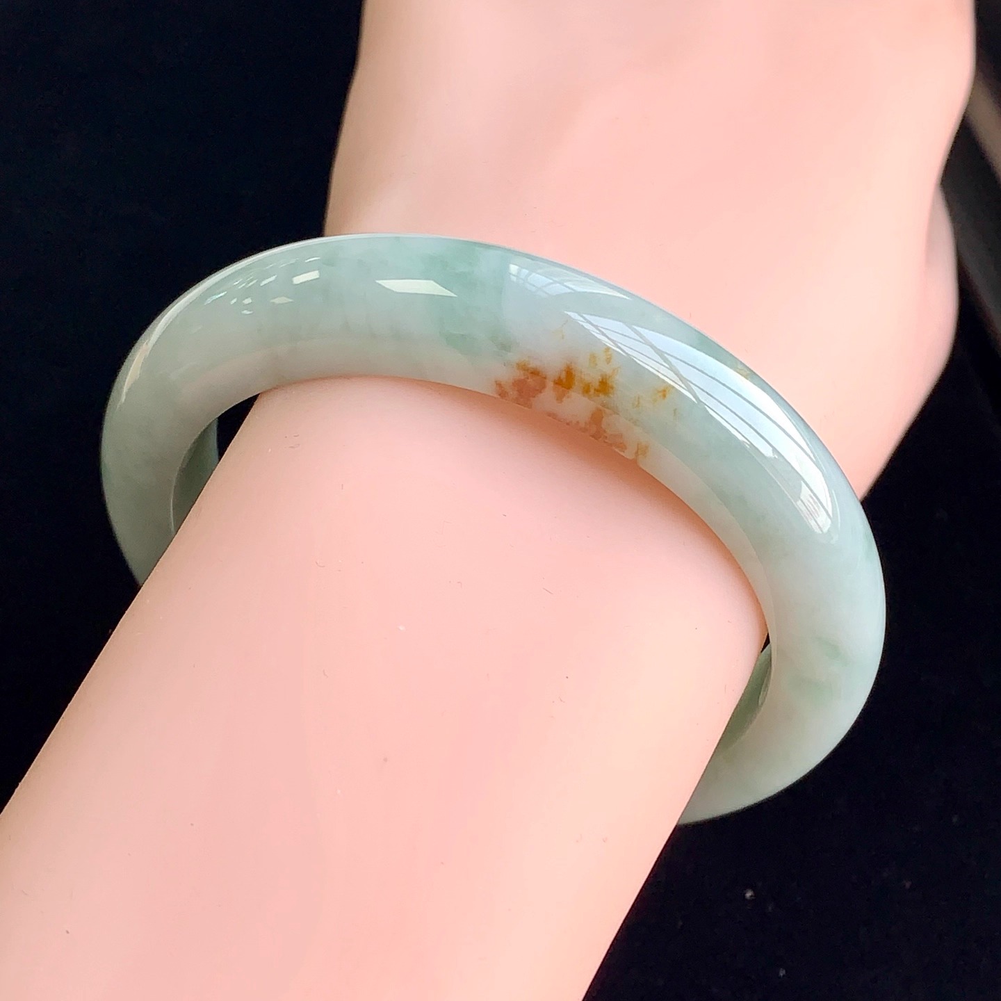 泗隆珠宝-缅甸天然A货翡翠手镯玉石玉器镯子 飘黄翡手镯56圈口