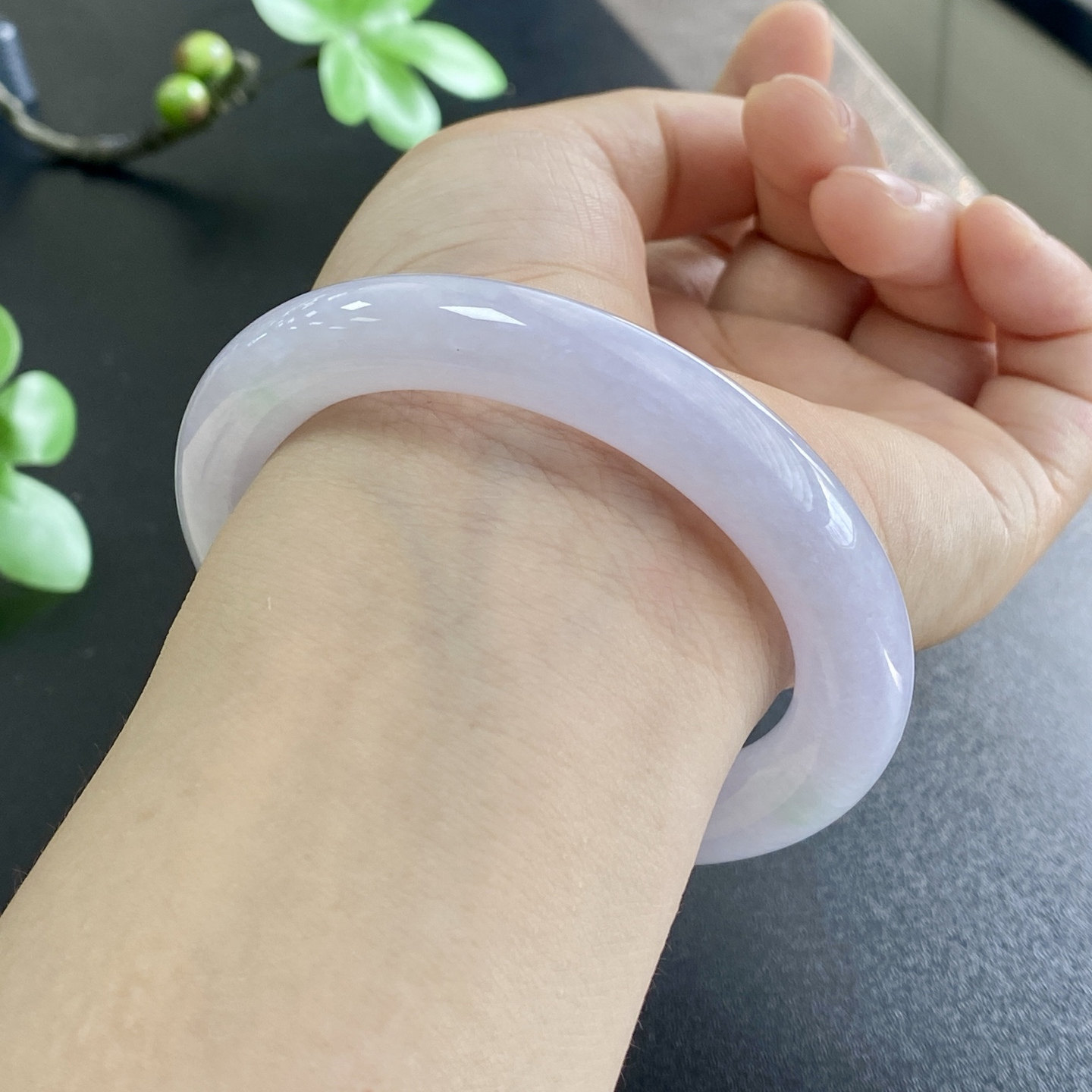 泗隆珠宝-缅甸天然A货翡翠手镯玉石玉器镯子 紫罗兰圆条镯53圈口