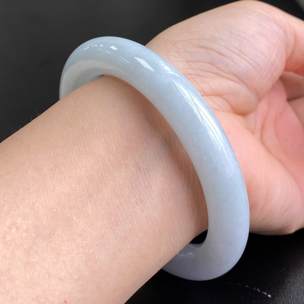 泗隆珠宝-天然A货翡翠手镯玉器镯子 缅甸玉石糯种圆条手镯57圈口