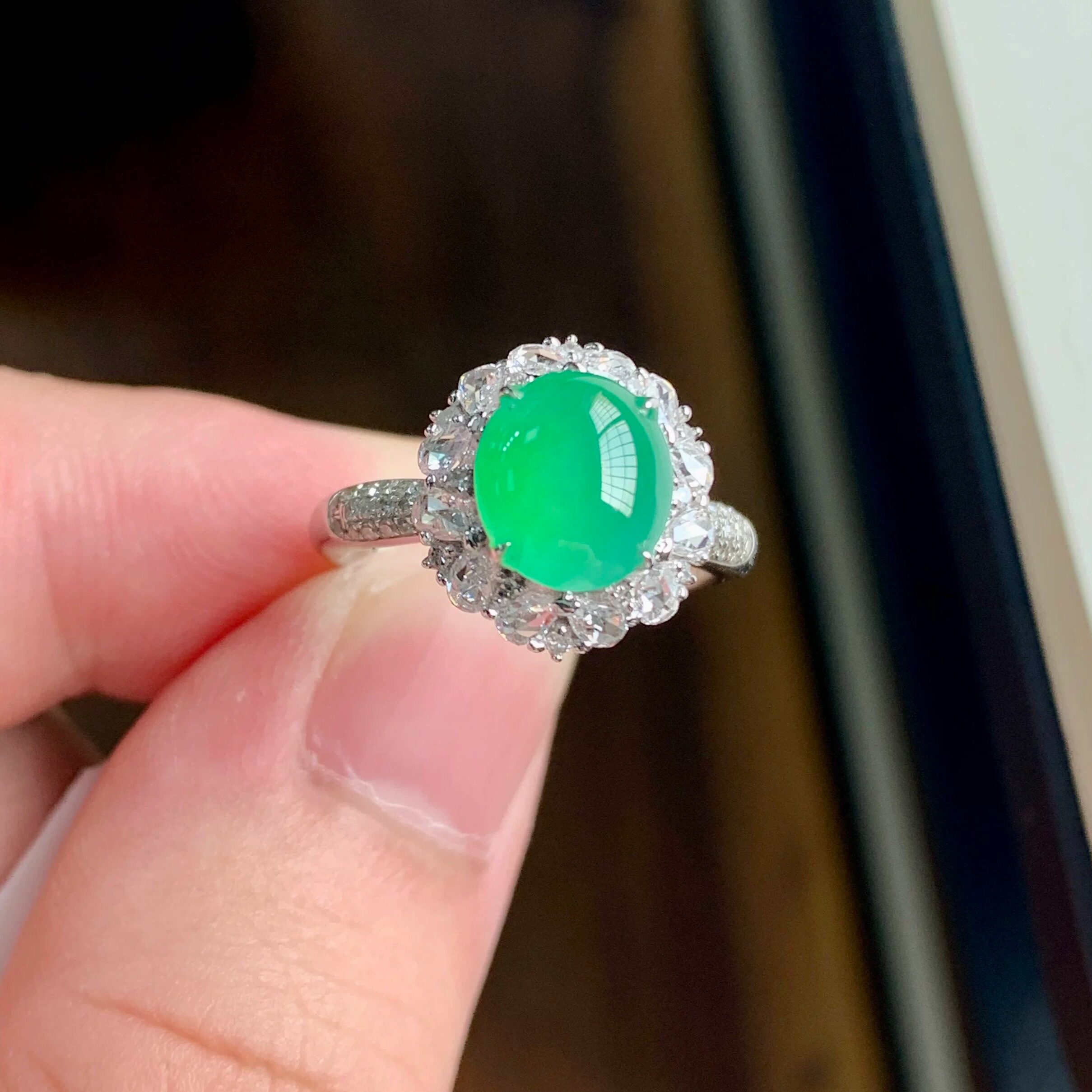 泗隆珠宝-天然A货缅甸翡翠18k满绿戒指 珠宝设计镶嵌玉石配件