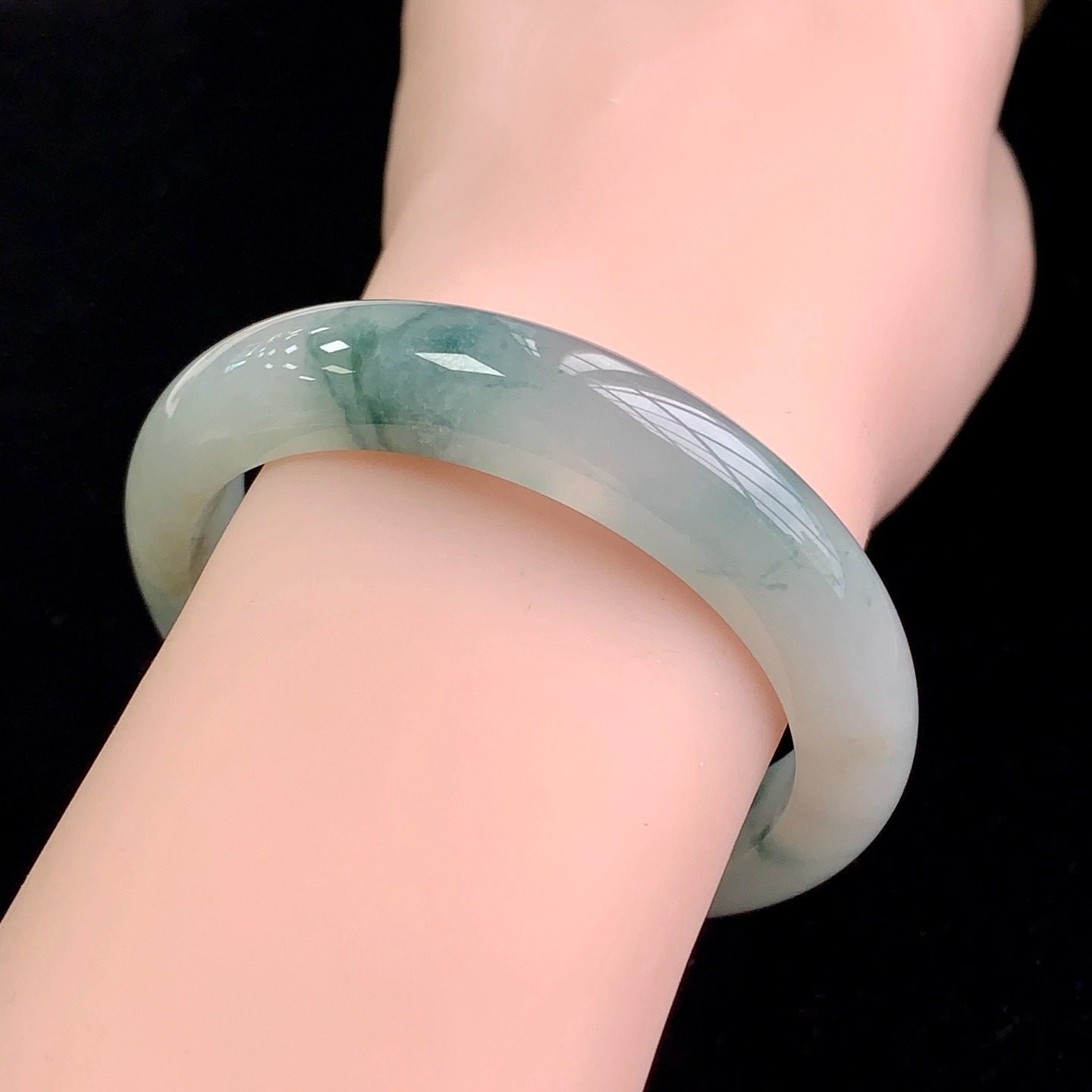 泗隆珠宝-缅甸天然A货翡翠手镯玉石玉器镯子 冰种飘花手镯53圈口