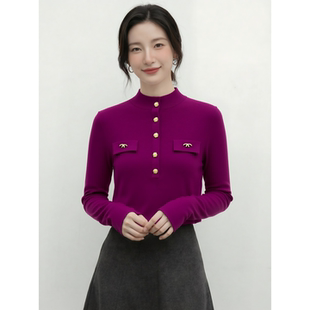淑女风多纽扣针织衫女2026春季新款纯色圆领长袖气质显瘦百搭上衣