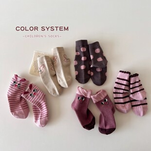 女童袜子纯棉春秋款儿童韩版可爱卡通中筒袜秋季女孩宝宝无骨棉袜