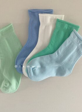 男女童袜袜子春夏薄款宝宝糖果色卷边棉袜袜子竖纹彩色袜子宝宝袜