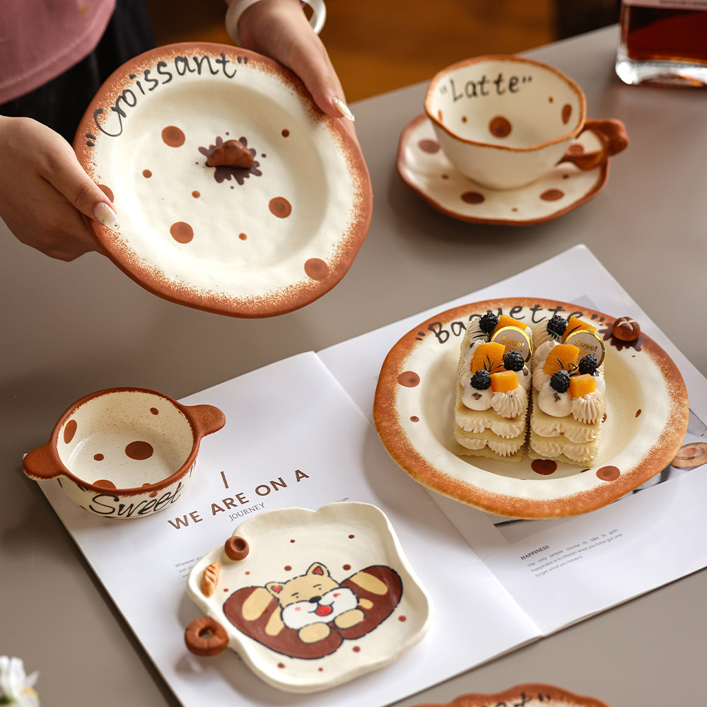 景德镇陶瓷手绘餐饮具套装儿童碗盘水果碗点心碗创意高颜值餐具