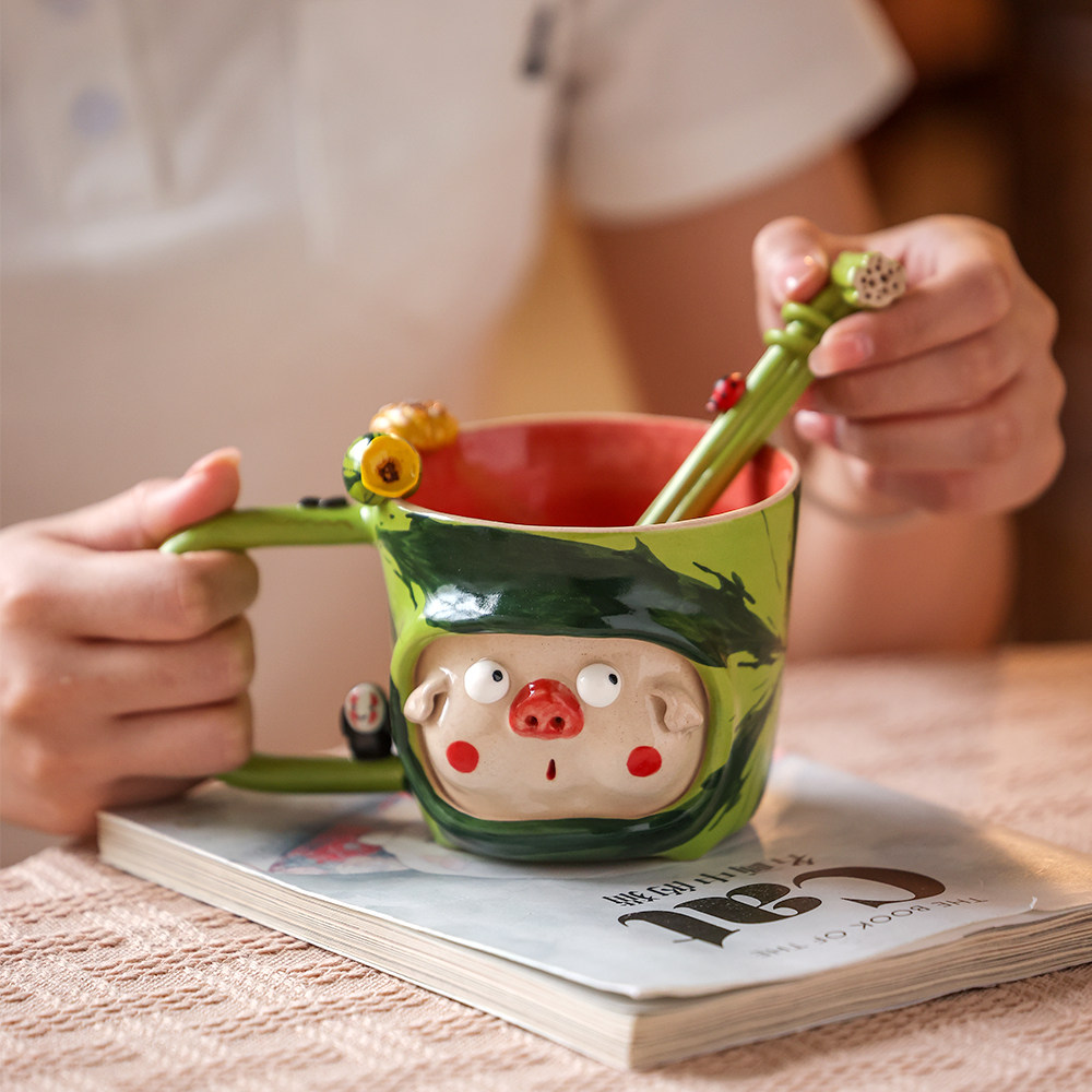 个性创意陶瓷西瓜马克杯景德镇手绘咖啡杯勺叉子水杯釉下彩可乐杯,餐饮具,马克杯,淘宝优惠券,粉丝福利购,淘宝优惠卷