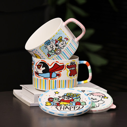 景德镇陶瓷带盖泡面碗大容量可微波带手柄手绘可爱釉下彩学生宿舍