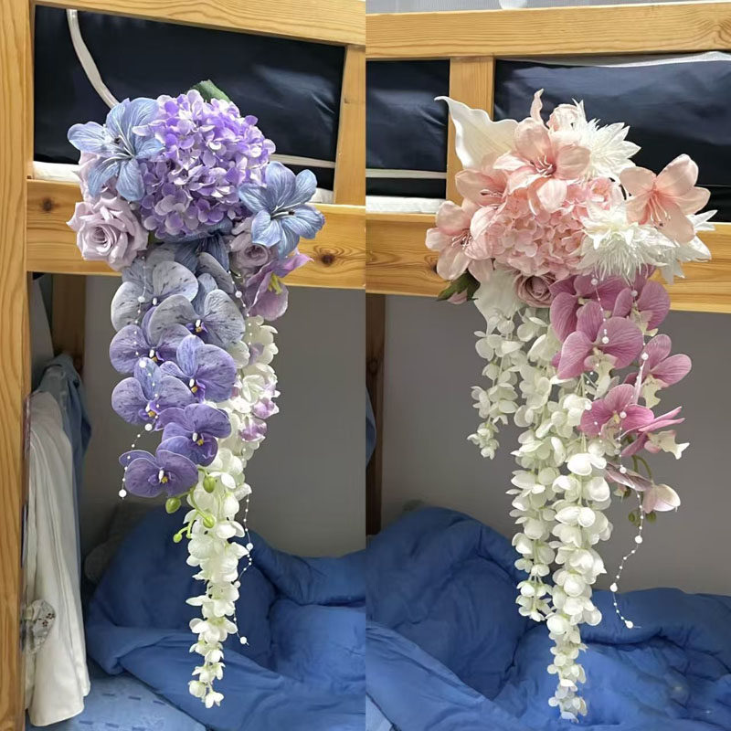 手捧花高端结婚花束影楼摄影道具瀑布水滴仿真花新娘婚礼DIY成品