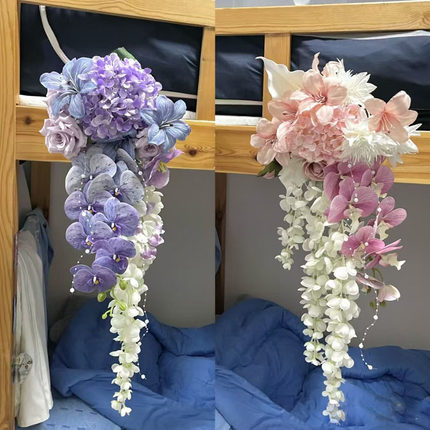 手捧花高端结婚花束影楼摄影道具瀑布水滴仿真花新娘婚礼DIY成品