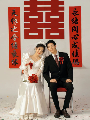 婚纱摄影道具毛毡喜字结婚对联