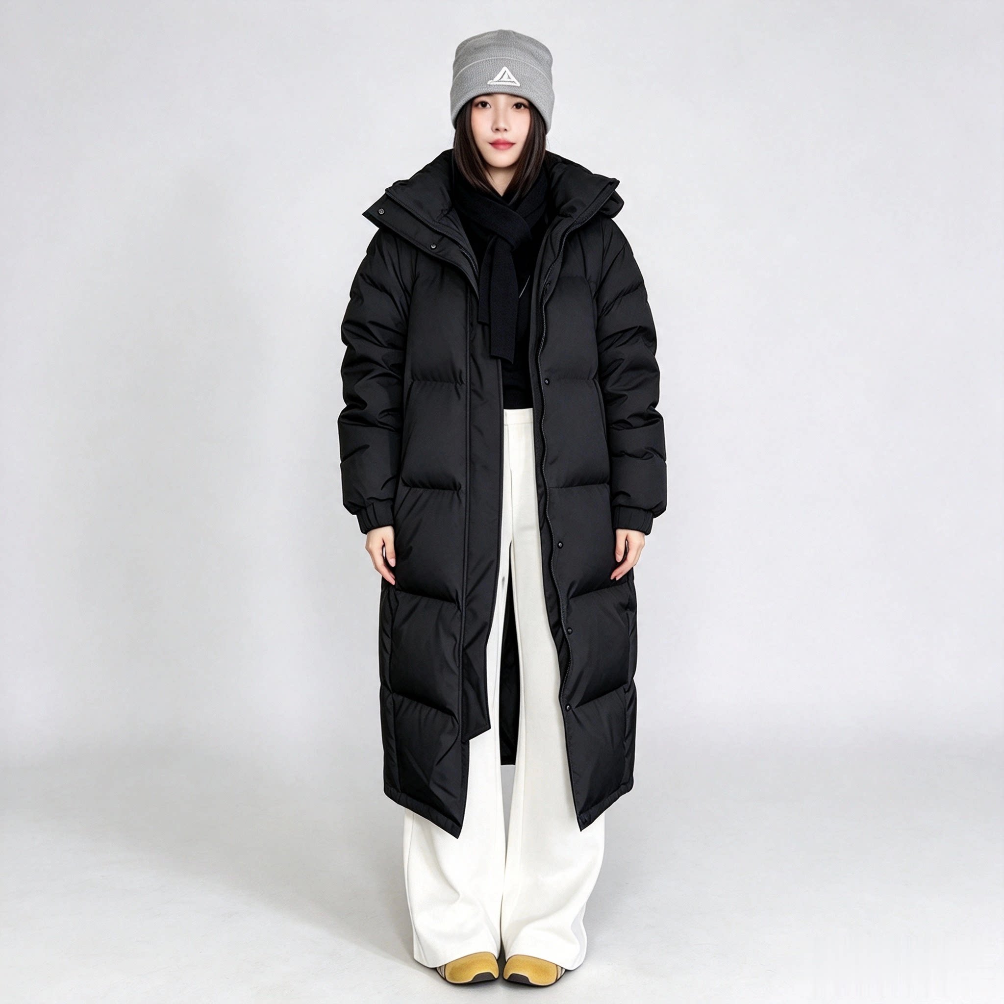 中戏同款白鸭绒过膝情侣羽绒服