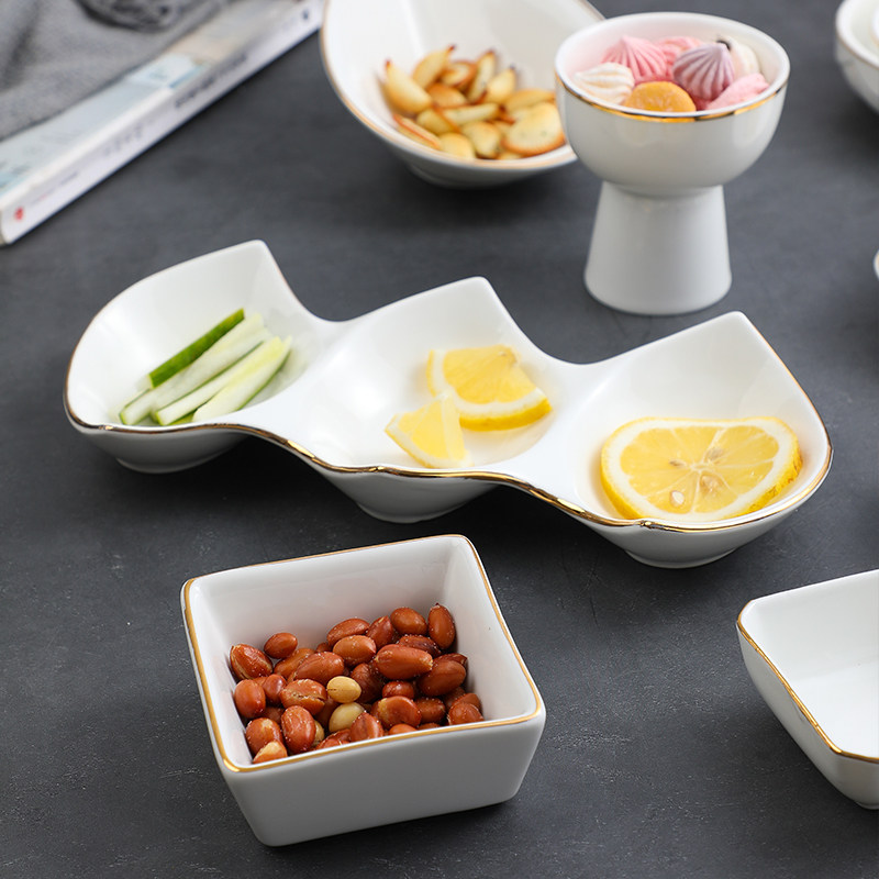 酒店金边陶瓷小食碟小吃碗小盘子菜碟餐厅凉菜碟饭店创意调味盅