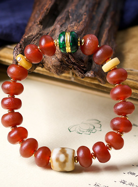 2026上新磨砂包浆玛瑙算盘珠手链 原创文玩天珠仿虬角汉堡珠手串