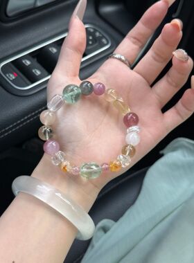 天然紫水晶粉水晶水晶手串多宝手链时尚小众设计感送朋友礼物手饰