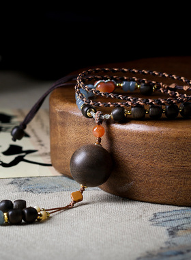 原创设计白奇楠沉香木项链文玩南瓜蜜蜡翡翠南红玛瑙毛衣链新中式