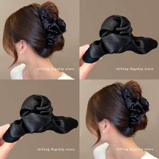 亮面褶皱布艺抓夹女法式 网红气质高级感发夹后脑勺盘发鲨鱼夹 时尚