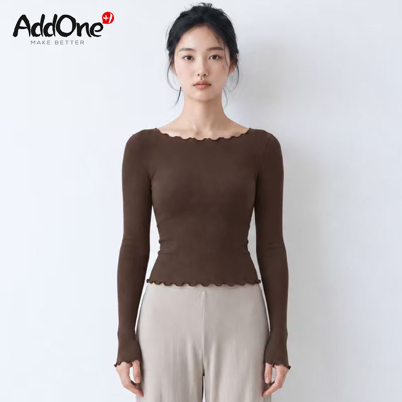 AddOne瑜伽运动紧身波浪边长袖上衣