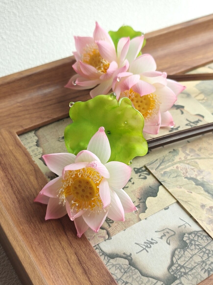 原创手工荷花发簪 汉服配饰新中发饰