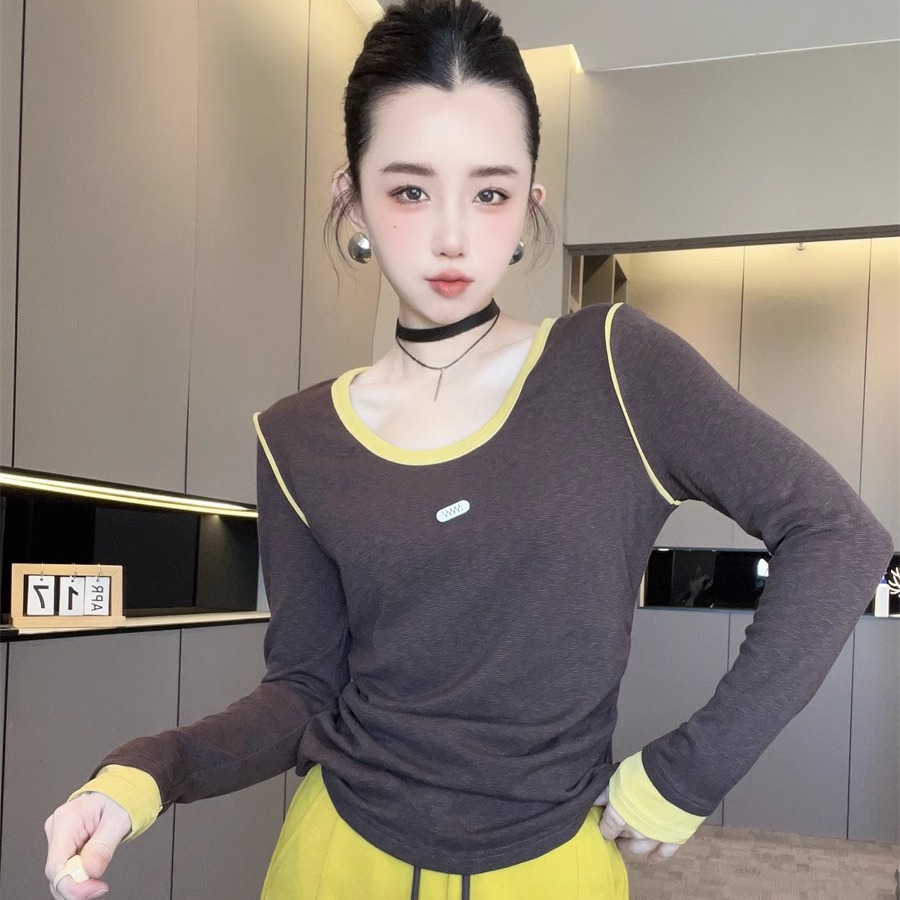 拼色长袖T恤女2025新款