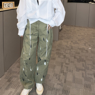 新款 女2026春季 风墨点牛仔裤 子 长裤 欧洲站设计感裤 高腰弯刀裤 工装