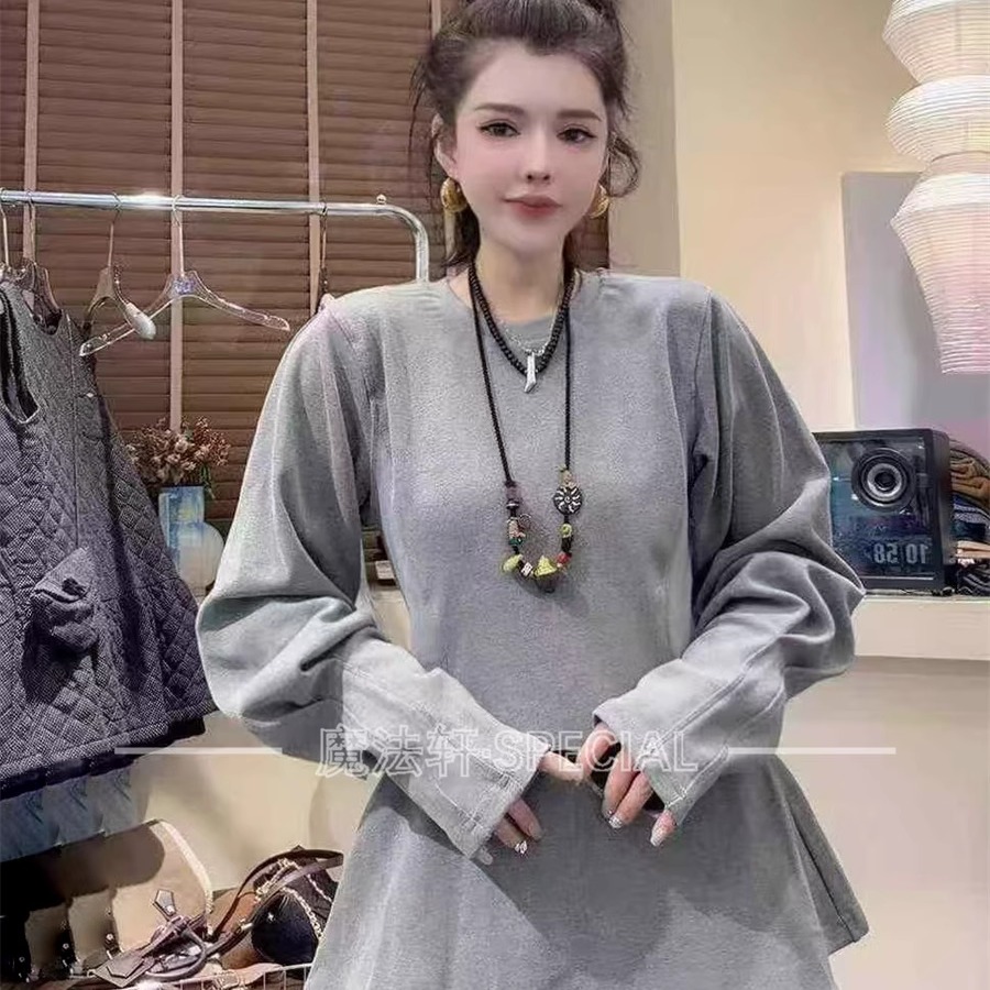 纯色掐腰卫衣裙连衣裙女2025新款