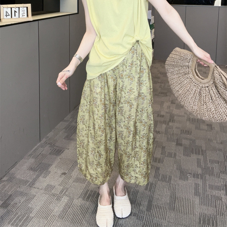 2026夏新高腰碎花九分休闲裤女