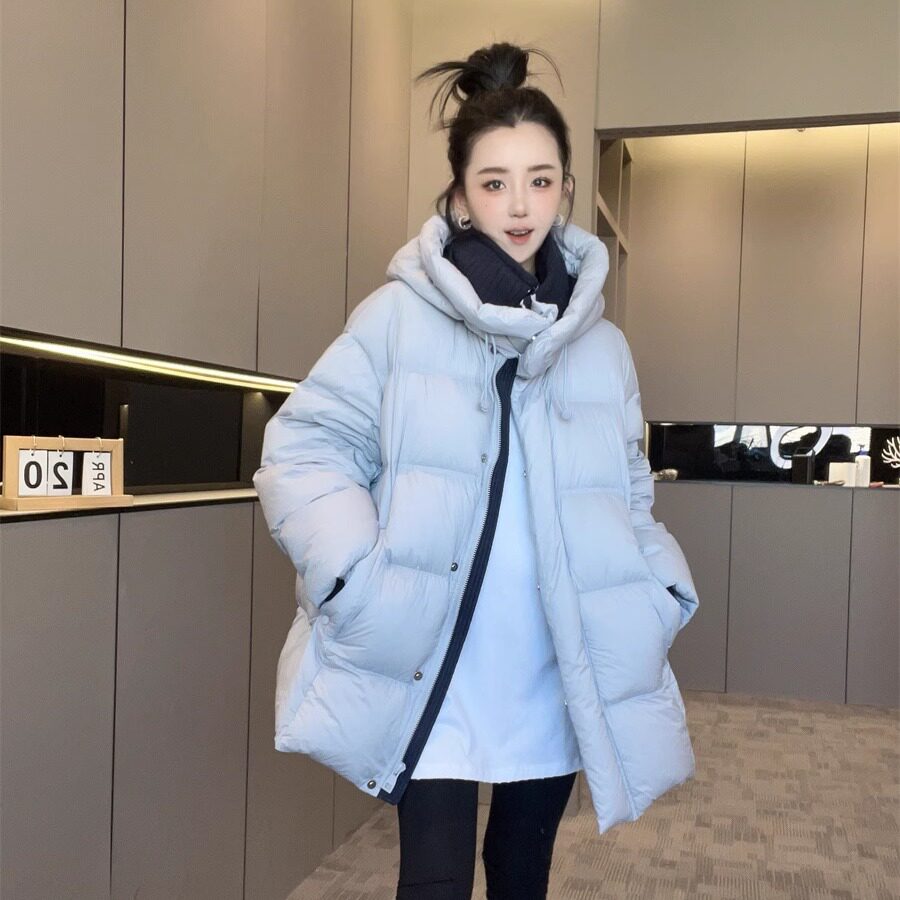 连帽羽绒服女2025新款冬季外套韩版宽松保暖面包服中长款上衣欧货