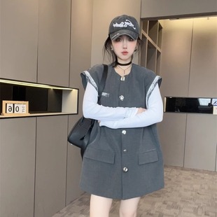 外套高端欧货洋气上衣欧洲站 秋圆领砍袖 金属扣西装 马甲女2025新款