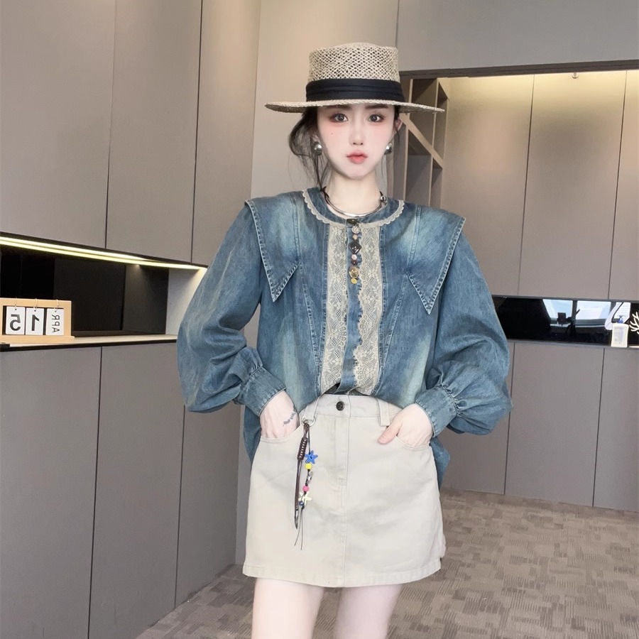 复古牛仔长袖衬衫女2025新款