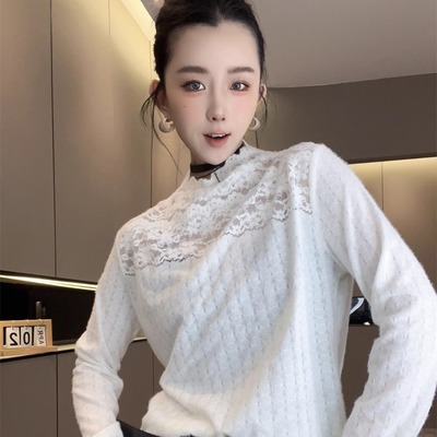 拼蕾丝毛针织衫女款2025新款