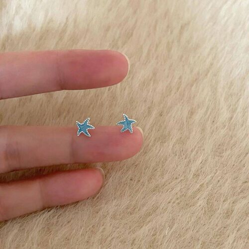 蓝色海星mini小耳钉精致可爱百搭小众学生养耳洞防过敏耳钉耳饰女