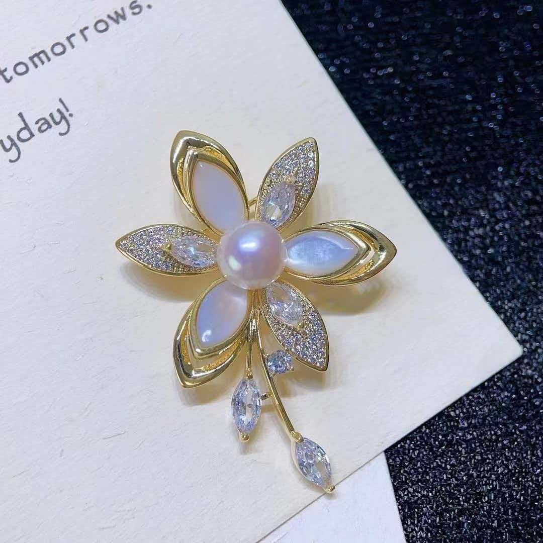 贝壳锆石月季花胸针03