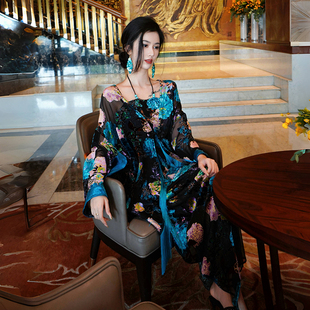 套装 澄渔高定 珐琅彩雕花金钻绒烧花吊带裙开衫 新中式 珐琅槿黛