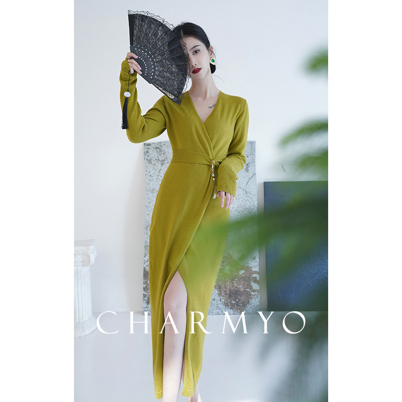 澄渔高定【贵妃翠虬】一片式茶歇收腰显瘦阿尔巴斯羊毛针织连衣裙,女装/女士精品,连衣裙,淘宝优惠券,粉丝福利购,淘宝优惠卷