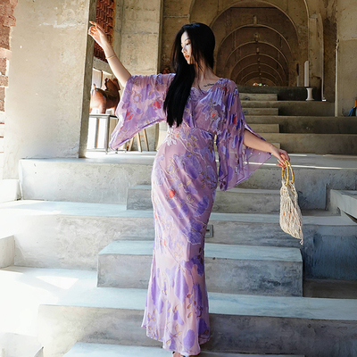 澄渔高定新中式丝绒优雅连衣裙