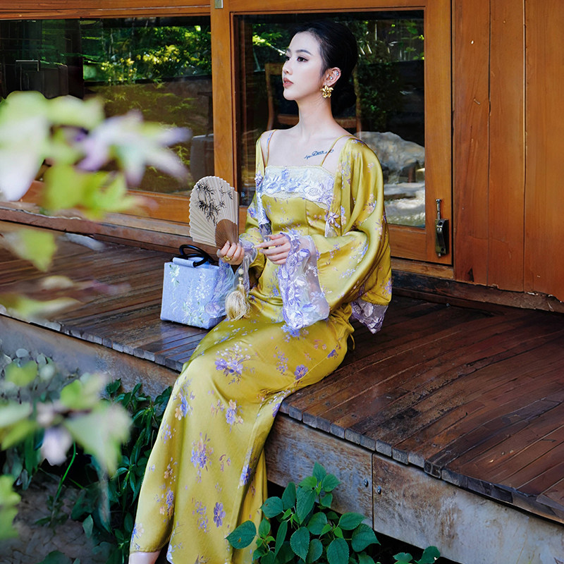 澄渔高定【凤紫麟珑】新中式山巅级100真丝刺绣外套吊带裙套装