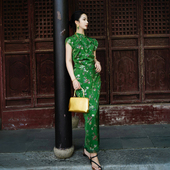 锦帝王绿手抓花烫金上衣半身裙套装 新中式 凤眼翡翠 澄渔高定