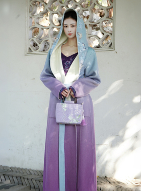 澄渔高定【仙云栖蝶】新中式羊驼绒羊毛蝴蝶刺绣连帽双面呢大衣