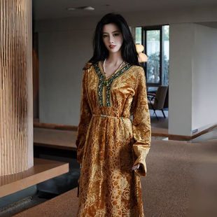 新中式 金缕金绳绣天宫锦丝绒织带云纱连衣裙 璎珞玉阙 澄渔高定